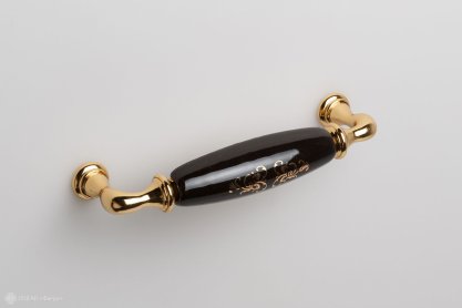 New Deco мебельная ручка-скоба 128 мм золото и черная керамика с рисунком