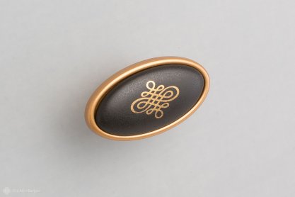 Grace ручка кнопка золото матовое и черная керамика с золотым орнаментом карильон