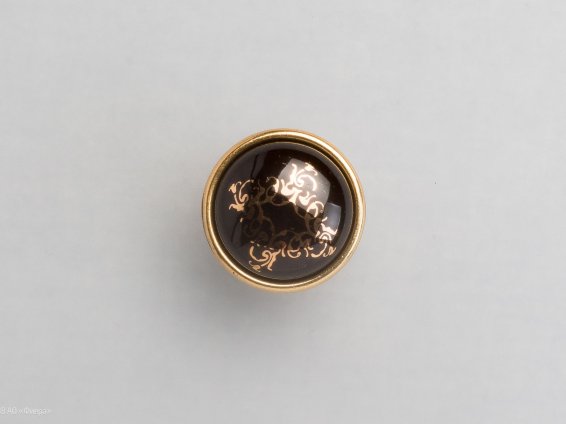 New Deco мебельная ручка-кнопка состаренное золото и черная керамика с рисунком