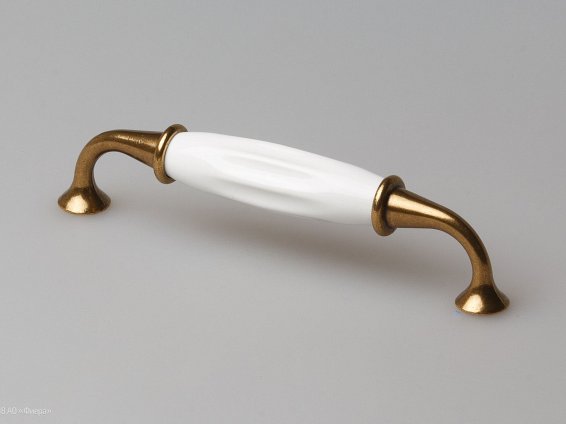 Trinity мебельная ручка-скоба 128 мм старинная латунь с белой керамической вставкой